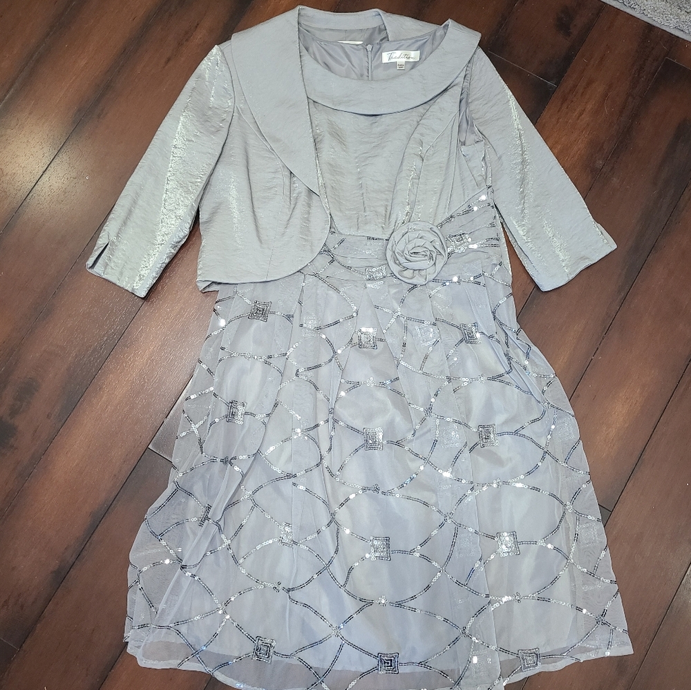 Silver Embellished Dress and Jacket Set